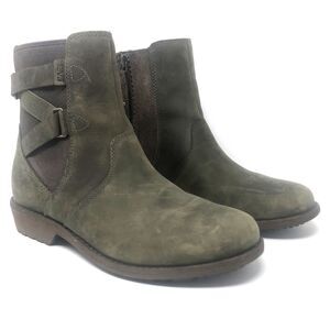 Teva Ellery Waterproof Ankle Boots Womens Sz 6 Olive Green Leather Strappy